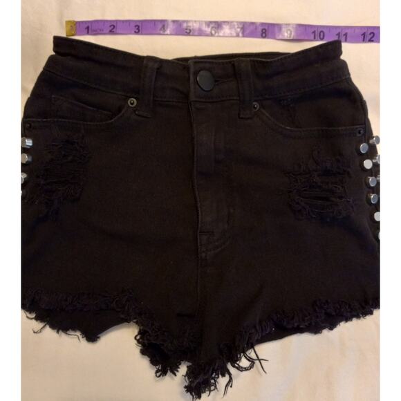 BDG Women’s Studded Denim Shorts Y2K High Rise Cheeky Cut Off Punk Rock SZ XS/S - Picture 7 of 8